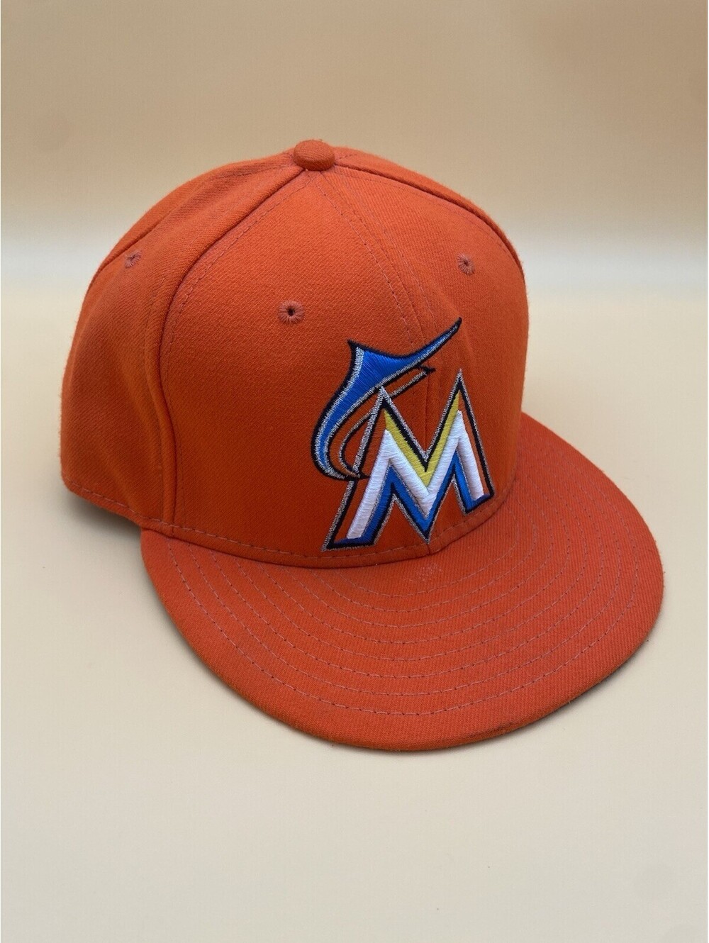 New Era 59Fifty Size 7 3/8 Orange MLB Miami Marlins Fitted Hat